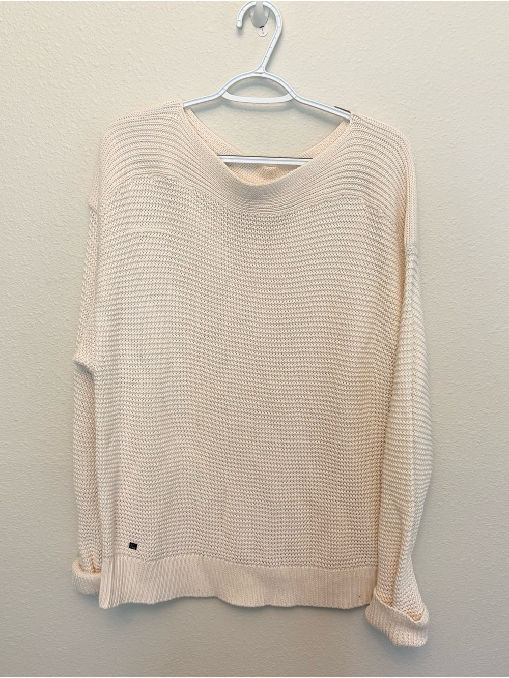 Lauren Ralph Lauren Womens Cream Cable Knit 100% Cotton Boat Neck Sweater Sz L